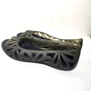 Crocs Women’s Adrina III Jelly Sz 11 Olive Peep Toe Slip On Flat Comfort Shoes