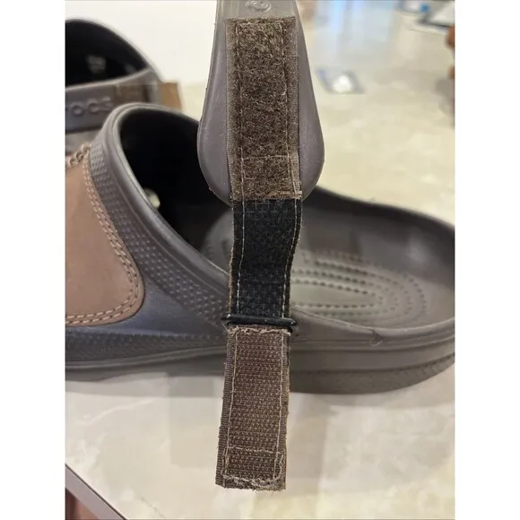 Crocs Yukon Mesa Espresso Brown Leather Adjustable Strap Clog Mule Sz 10