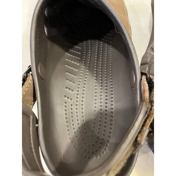 Crocs Yukon Mesa Espresso Brown Leather Adjustable Strap Clog Mule Sz 10