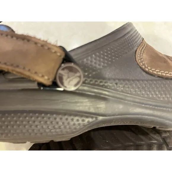 Crocs Yukon Mesa Espresso Brown Leather Adjustable Strap Clog Mule Sz 10