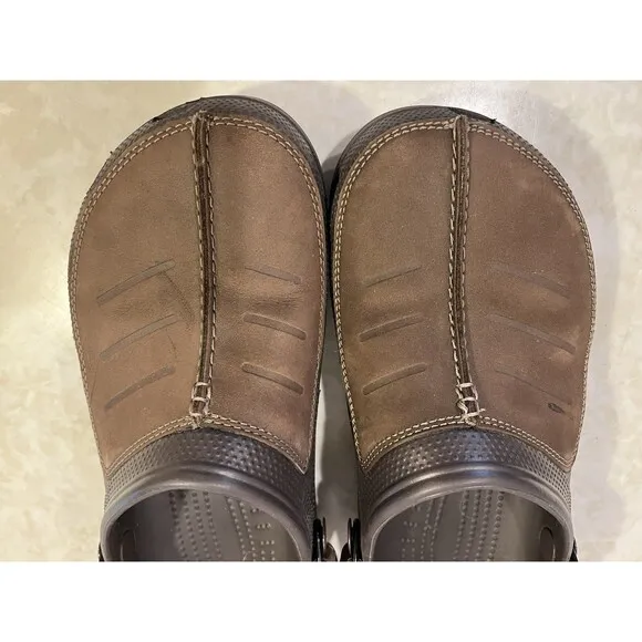 Crocs Yukon Mesa Espresso Brown Leather Adjustable Strap Clog Mule Sz 10