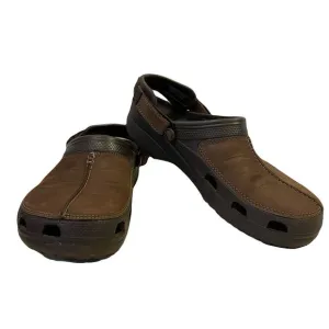 Crocs Yukon Mesa Espresso Brown Leather Adjustable Strap Clog Mule Sz 10
