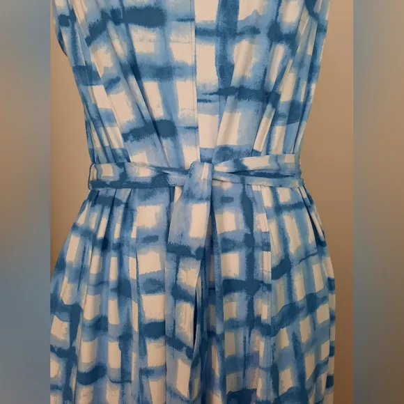 Cuddl Duds Blue Gingham Flexwear Paneled Maxi Dress
