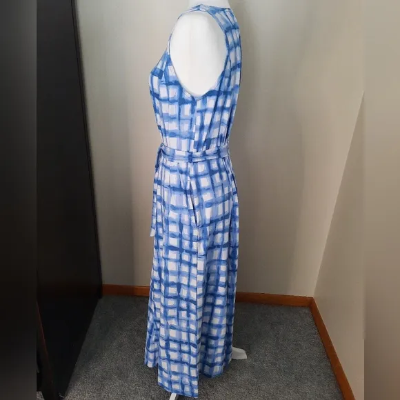 Cuddl Duds Blue Gingham Flexwear Paneled Maxi Dress