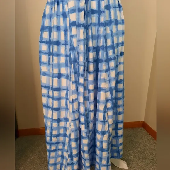 Cuddl Duds Blue Gingham Flexwear Paneled Maxi Dress