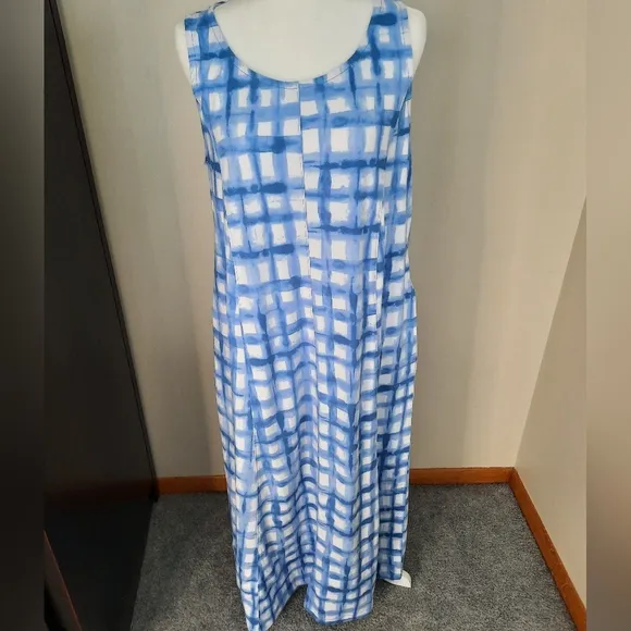Cuddl Duds Blue Gingham Flexwear Paneled Maxi Dress