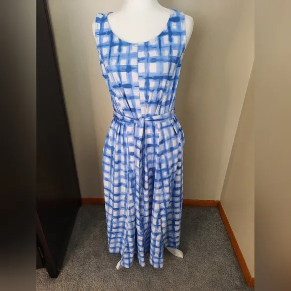 Cuddl Duds Blue Gingham Flexwear Paneled Maxi Dress