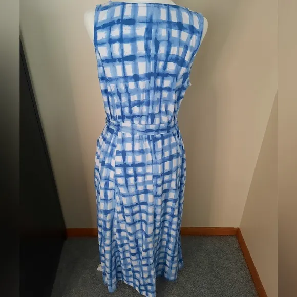 Cuddl Duds Blue Gingham Flexwear Paneled Maxi Dress
