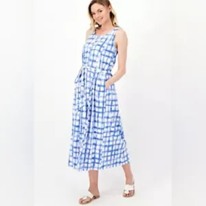 Cuddl Duds Blue Gingham Flexwear Paneled Maxi Dress