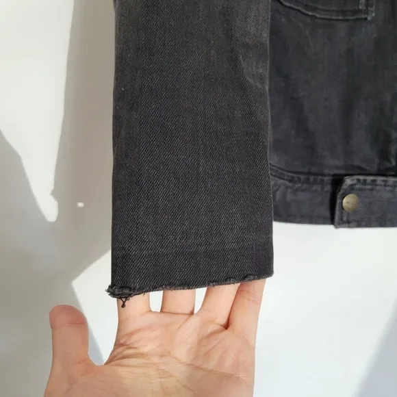 Current/Elliott Distressed The Moto Jacket Denim Jean Ash Washed Out Black Sz 0