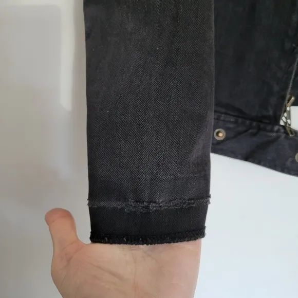 Current/Elliott Distressed The Moto Jacket Denim Jean Ash Washed Out Black Sz 0