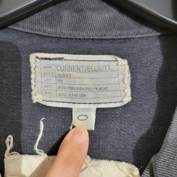 Current/Elliott Distressed The Moto Jacket Denim Jean Ash Washed Out Black Sz 0