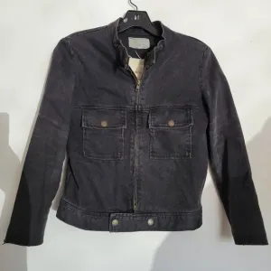 Current/Elliott Distressed The Moto Jacket Denim Jean Ash Washed Out Black Sz 0