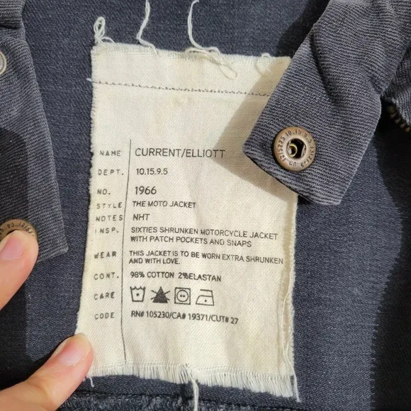 Current/Elliott Distressed The Moto Jacket Denim Jean Ash Washed Out Black Sz 0