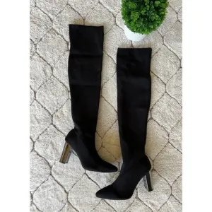 DAIMARAN Lima Women's Long Boots Knee High Boots Black Metal Heel High Size 9