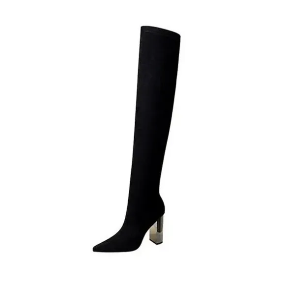DAIMARAN Lima Women's Long Boots Knee High Boots Black Metal Heel High Size 9