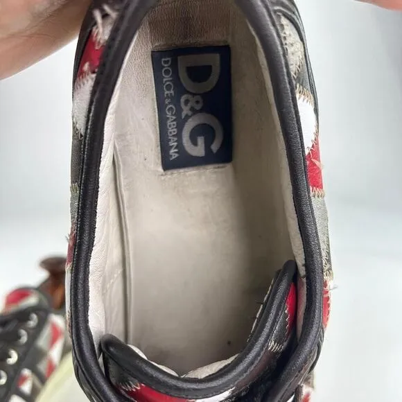 D&amp;G Dolce &amp; Gabbana Men's Sneakers US 10 Brown Patchwork Low-Top Flat Shoes
