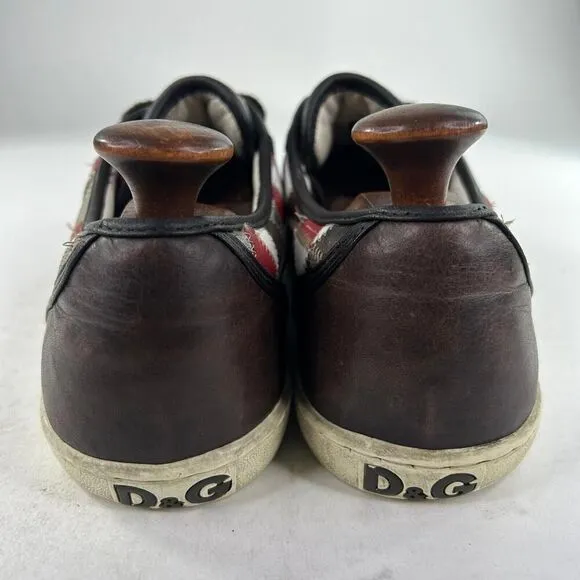 D&amp;G Dolce &amp; Gabbana Men's Sneakers US 10 Brown Patchwork Low-Top Flat Shoes