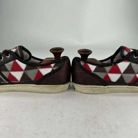 D&amp;G Dolce &amp; Gabbana Men's Sneakers US 10 Brown Patchwork Low-Top Flat Shoes