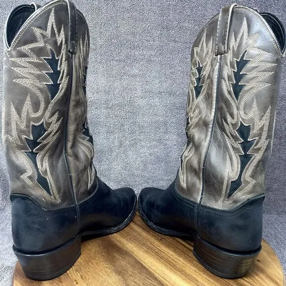 DAN POST Cowboy Western Boots 16809 Leather Black Brown Men's Sz 9 EW EXTRA WIDE