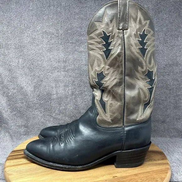 DAN POST Cowboy Western Boots 16809 Leather Black Brown Men's Sz 9 EW EXTRA WIDE