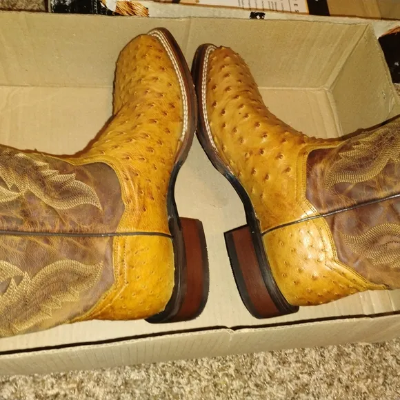 Dan Post Tan Cowboy Western Boots Ostrich Pattern