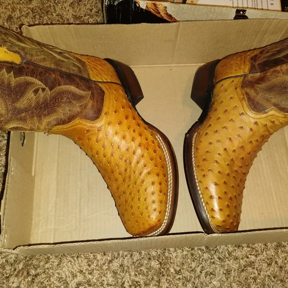 Dan Post Tan Cowboy Western Boots Ostrich Pattern