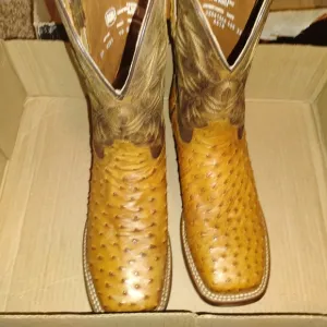 Dan Post Tan Cowboy Western Boots Ostrich Pattern