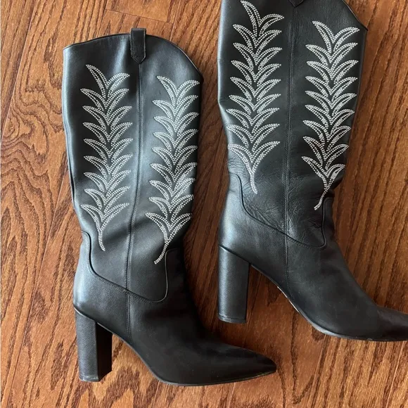 DANIEL X DIAMOND $495 Black Napa Leather Rhinestone Embellished Women's Boots 11