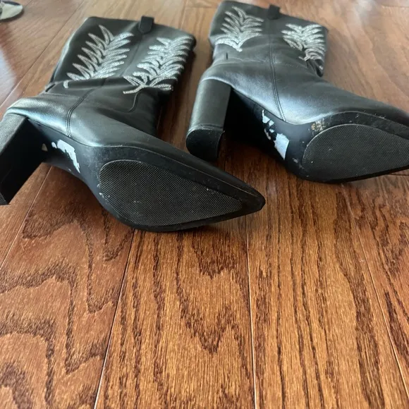 DANIEL X DIAMOND $495 Black Napa Leather Rhinestone Embellished Women's Boots 11