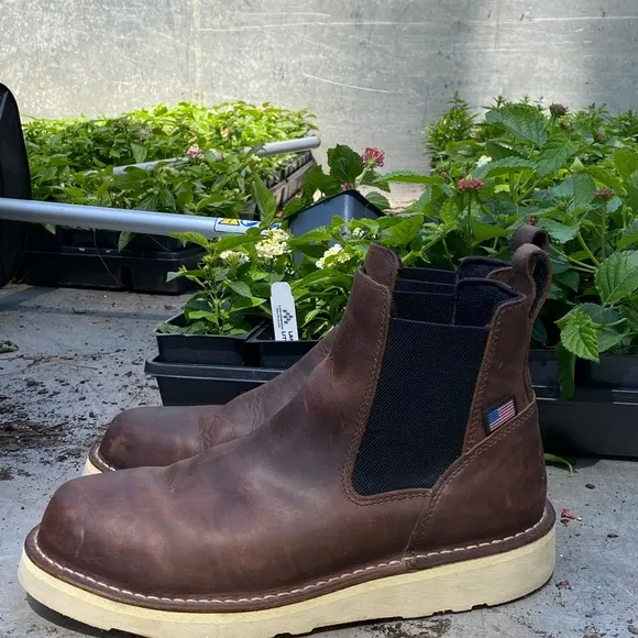 Danner Brown Leather Chelsea Boots with Wedge Sole