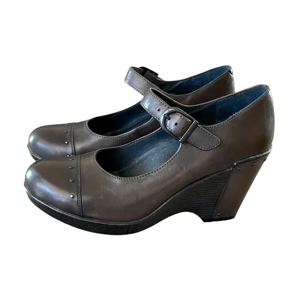 DANSKO Fanny Size 41/10.5 Brown Leather Mary Jane Steampunk Platform Wedge Shoes