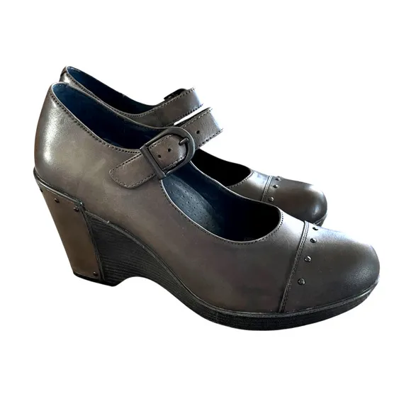 DANSKO Fanny Size 41/10.5 Brown Leather Mary Jane Steampunk Platform Wedge Shoes