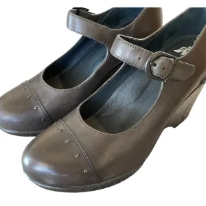 DANSKO Fanny Size 41/10.5 Brown Leather Mary Jane Steampunk Platform Wedge Shoes