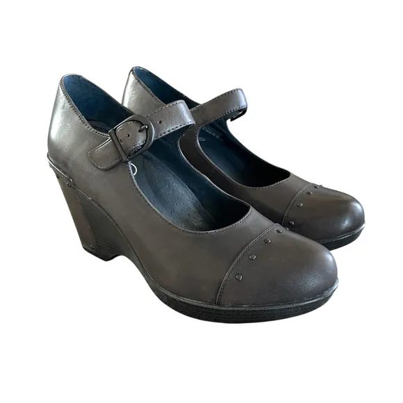 DANSKO Fanny Size 41/10.5 Brown Leather Mary Jane Steampunk Platform Wedge Shoes