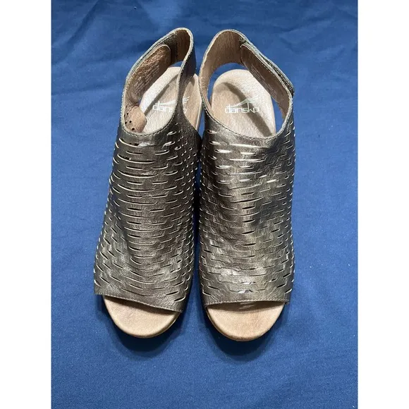 Dansko Sandal Block Heel Platform Leather 8.5-9, 39 Danae Pewter Shoes