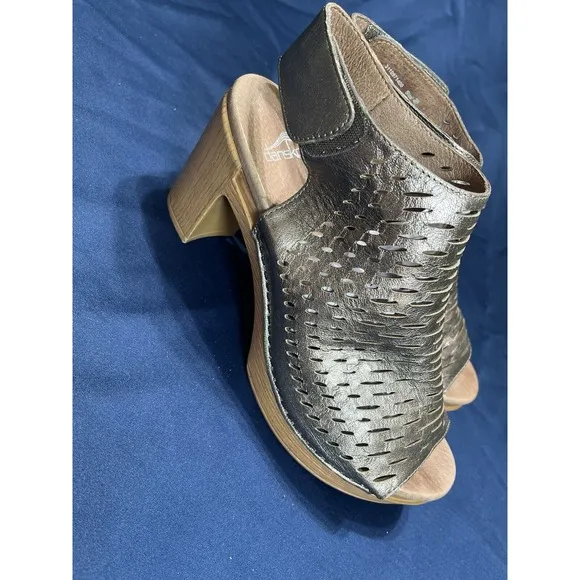 Dansko Sandal Block Heel Platform Leather 8.5-9, 39 Danae Pewter Shoes