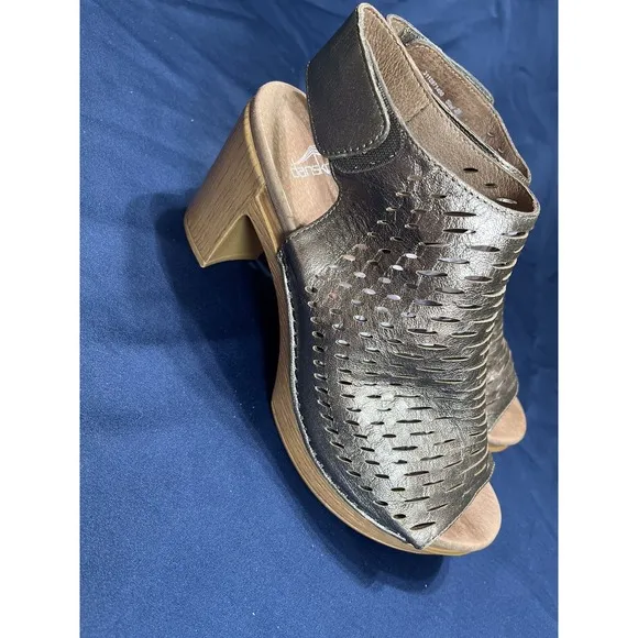 Dansko Sandal Block Heel Platform Leather 8.5-9, 39 Danae Pewter Shoes
