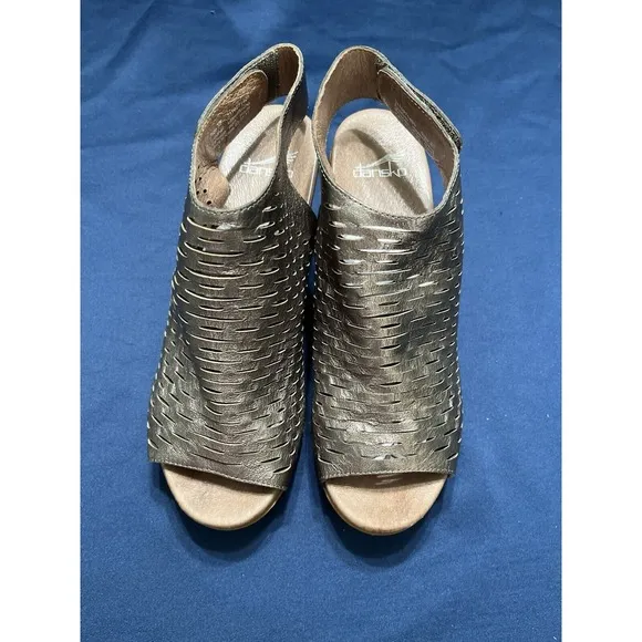 Dansko Sandal Block Heel Platform Leather 8.5-9, 39 Danae Pewter Shoes