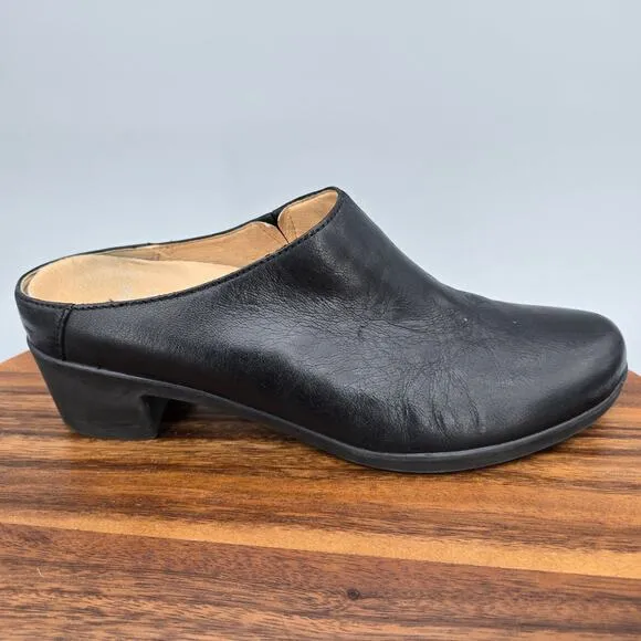 Dansko Shoes Women's 9.5 40 Black Leather Carrie Block Heel Slip On Mule Clogs