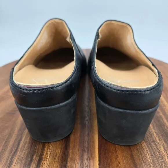 Dansko Shoes Women's 9.5 40 Black Leather Carrie Block Heel Slip On Mule Clogs