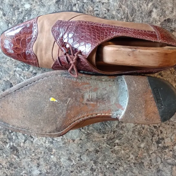 David Eden Men's Brown Two-Tone Alligator Dress Laceup Shoes Size 9.5