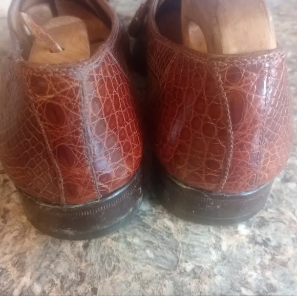 David Eden Men's Brown Two-Tone Alligator Dress Laceup Shoes Size 9.5