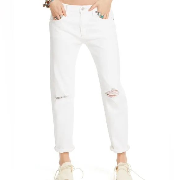 Denim &amp; Supply Ralph Lauren Edwards White Distressed Boyfriend Jeans