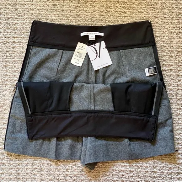 Diane von Furstenberg High Waist Zippered Leather and Wool Shorts
