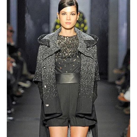 Diane von Furstenberg High Waist Zippered Leather and Wool Shorts