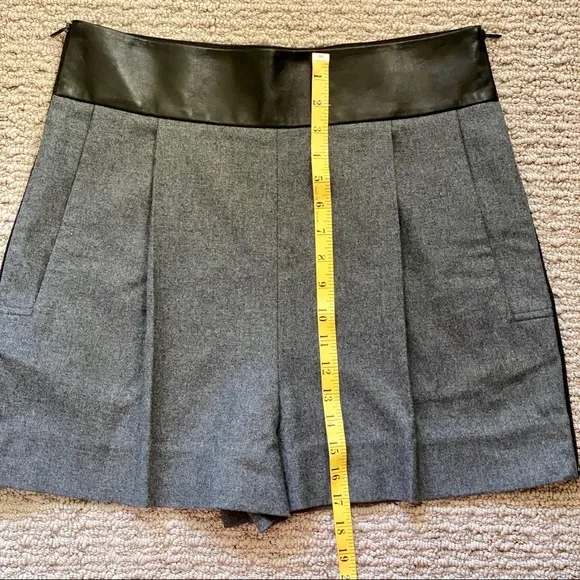 Diane von Furstenberg High Waist Zippered Leather and Wool Shorts