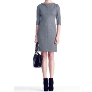 Diane Von Furstenburg Thandi Grey Wool Blend Boat Neck 3/4 Sleeve Dress Sz 2