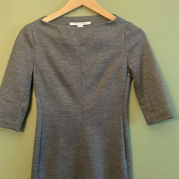 Diane Von Furstenburg Thandi Grey Wool Blend Boat Neck 3/4 Sleeve Dress Sz 2
