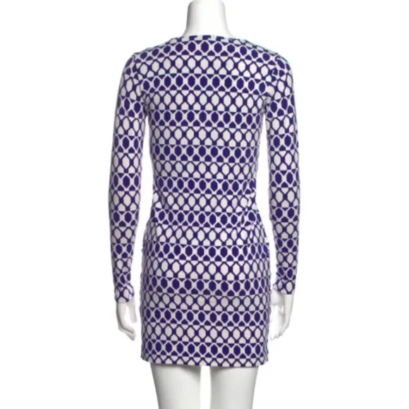 Diane VonFurstenberg Retro Printed Mini Dress EUC &quot;Reina&quot; Blue &amp; White Geometric